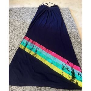 NWT Julie Brown NY Navy Sequin Rainbow Pride Long Knit Dress L